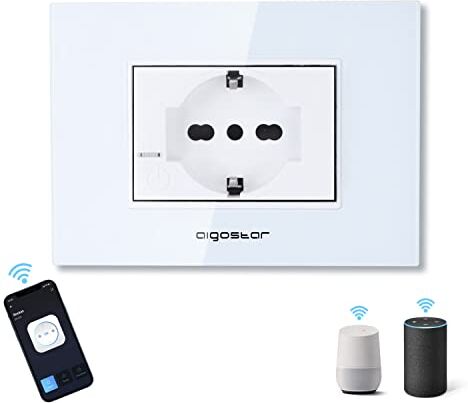 Aigostar Smart Wall Socket, Presa a Muro Intelligente con Connettività WiFi, Schuko Socket Compatibile con Alexa, Google Home, MAX.3680W 16A