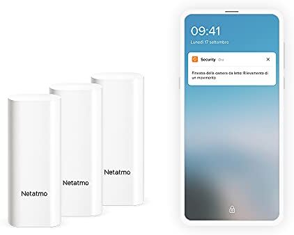 Netatmo Sensori Intelligenti per Porte e Finestre , wireless, monopezzo, confezione da 3, rilevamento di vibrazione,