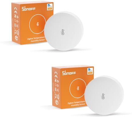 SONOFF Mini sensore di temperatura e umidità 2pcs, richiede un hub, Zigbee, per il monitoraggio remoto e la domotica, termometro wireless e igrometro, compatibile con Apple HomeKit, Alexa, IFTTT