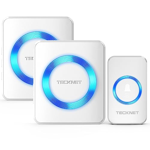 TECKNET Campanelli Wireless Impermeabile,  Campanello Senza Fili Portatile Wireless Doorbell, 55 Suonerie, Indicatori LED, 400M Operativo a grande Distanza, 5 Volumi Selezionabili, Italia Spina