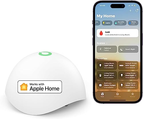 meross Sensore di Perdite d'Acqua Alexa con Apple HomeKit, Richieda Hub, Domotica Intelligente e Rilevatore Allagamenti per Sistema di Allarme, Sensore Acqua per Cucina, Bagno, Seminterrato