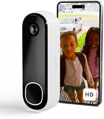 Arlo Essential FHD Videocitofono, Telecamera WiFi Esterno Senza Fili, Campanello Senza Fili Da Esterno, Citofono Smart, Sensore Movimento, Visione Notturna, Sirena, Prova Inclusa  Secure, Bianco