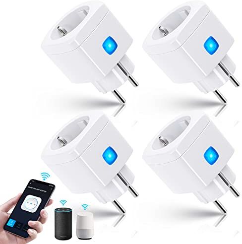 Aigostar Alexa Presa Smart Wifi， Mini Smart Plug 10A 2300W Nessun Hub Necessario. Utilizzo dell'app AigoSmart e del Controllo Vocale， Compatibile con Alexa & Google Home， Bianca 4 Unità