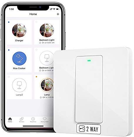 meross Interruttore Parete Wifi Smart, 2 Way 1 Gang Intelligente Switch, APP Andriod e iOS Controllo Remoto, Compatibile con SmartThings, Amazon Alexa, Google Home