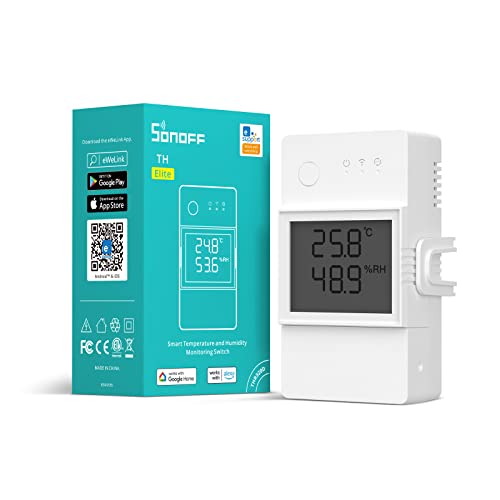 SONOFF THR320D TH Elite 20A Interruttore WiFi intelligente con schermo LCD per monitorare temperatura e umidità, controllo automatico di caldaie e irrigazione, compatibile con Alexa e Google Home