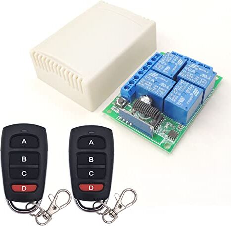 DieseRC Interruttore di controllo remoto DC 12V 4 CH Smart 433Mhz RF Modulo ricevitore relè wireless con 2 trasmettitori, per bagagliaio di camion, motore, garage, serratura elettrica