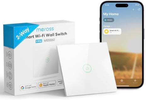 meross Interruttore Intelligente WiFi Switch a 2 Via, a Pulsante Touch, Comando Vocale, Funzione Timer, Compatibile con Homekit, Google Assistant, SmartThings