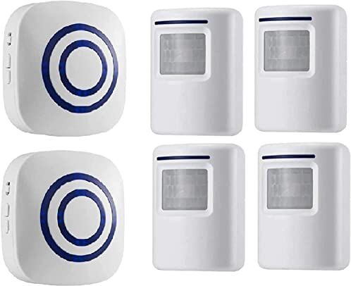 Domowin Sensore Di Movimento Wireless,  Allarme campanello wireless Kit di Allarme con Sensori di Movimento Infrarossi 1 ricevitore e 1 di sensore ALLARME PIR 38 Suonerie (1 Ricevitor + 2 Sensori)