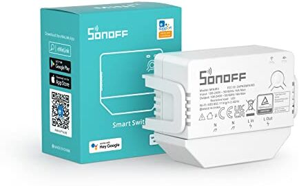 Sonoff MINI R3 16A Bluetooth rete di distribuzione interruttore intelligente senza filo neutro soluzione con S-MATE eWeLink telecomando compatibile con Alexa,Google Home, Alice