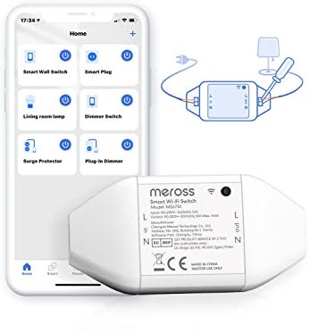 meross 10A Interruttore Domestico WiFi, Smart Switch Intelligente Relé Wireless Universale, Funzione Timer, App Remoto e Timer Programma, Compatibile Con Alexa, Google Home, Smartthings