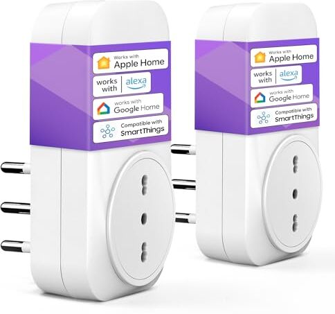 meross Presa Smart Italiana, Presa WiFi Compatibile con Apple HomeKit iPhone, Alexa, e Google Home, Controllo Vocale, Remoto Tramite App, 3840W, 16A, 2,4GHz, 2 Pezzi