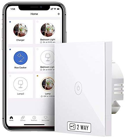 meross Interruttore Intelligente WiFi Switch a 2 Via, a Pulsante Touch, Comando Vocale, Funzione Timer, Compatibile con Google Assistant, SmartThings