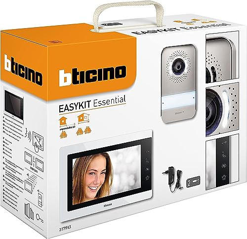 BTicino EASYKIT ESSENTIAL VIDEOCITOFONO MONOFAMILIARE Plug-In 2 Fili con: 1 Pulsantiera Esterna, Campanello e Telecamera, 1 Monitor Interno 7'' a Colori Vivavoce