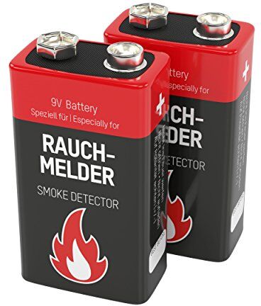 Ansmann 2x Batterie alcaline per rilevatori di fumo incendi Pacchi batterie 9V per sensori movimento allarme rilevatore CO E-Block Longlife