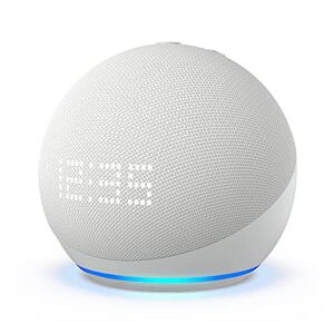 Amazon Echo Dot con orologio (5ª generazione, modello 2022)   Altoparlante intelligente Wi-Fi e Bluetooth, suono più potente e dinamico, con orologio e Alexa   Bianco ghiaccio
