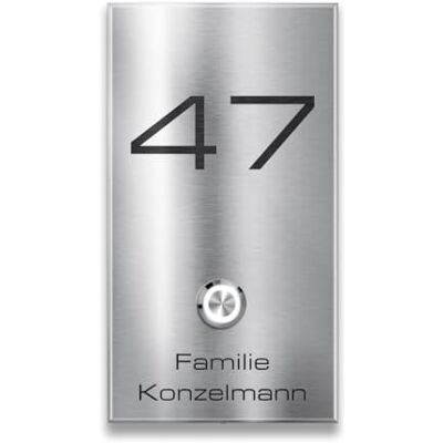 Metzler campanello da parete acciaio inox V2A pulsante LED impermeabile IP67 incisione personalizzata targhetta nome numero civico antracite RAL7016 design moderno resistente intemperie installazione Metzler campanello da parete acciaio inox V2A pulsante LED impermeabile IP67 incisione personalizzata targhetta nome numero civico antracite RAL7016 design moderno resistente intemperie installazione