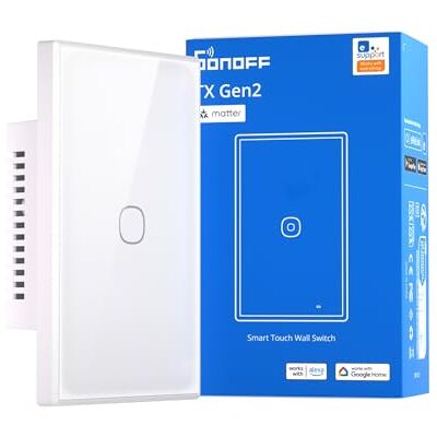SONOFF TX Gen2 Interruttore Touch Intelligente per Parete: 1 Canale, Pannello Tipo 120, Wi-Fi 2.4GHz, App eWeLink, Compatibile con Matter, Apple Home/Google Home/Amazon Alexa, SONOFF TX Gen2 Interruttore Touch Intelligente per Parete: 1 Canale, Pannello Tipo 120, Wi-Fi 2.4GHz, App eWeLink, Compatibile con Matter, Apple Home/Google Home/Amazon Alexa,
