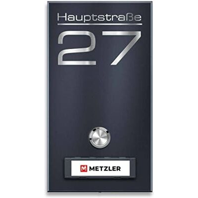 Metzler campanello wireless acciaio inox antracite RAL 7016 targa nome personalizzabile pulsante illuminato LED montaggio a parete resistente intemperie design moderno 10 anni ricambi Metzler campanello wireless acciaio inox antracite RAL 7016 targa nome personalizzabile pulsante illuminato LED montaggio a parete resistente intemperie design moderno 10 anni ricambi