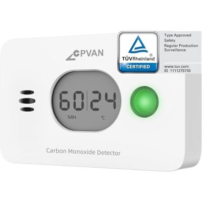 CPVAN Rilevatore Monossido di Carbonio 3 in 1, 10 Anni Sensore con 4 Anni Batteria Sostituibile, Rivelatore di CO con Temperatura e Umidità, Certificato UE EN50291 CPVAN Rilevatore Monossido di Carbonio 3 in 1, 10 Anni Sensore con 4 Anni Batteria Sostituibile, Rivelatore di CO con Temperatura e Umidità, Certificato UE EN50291