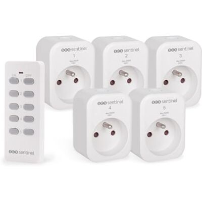 SCS Sentinel , , Set di 5 prese telecomandate con 1 telecomando, ControlPower x5, portata 30 m, presa domotica da interno per elettrodomestici e lampade, 10 A, 2300 W, bianco SCS Sentinel , , Set di 5 prese telecomandate con 1 telecomando, ControlPower x5, portata 30 m, presa domotica da interno per elettrodomestici e lampade, 10 A, 2300 W, bianco