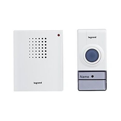 Legrand , Set campanello senza fili con portata di 50 m, 32 melodie, grado di protezione IP44, campanello alimentato a batteria, 0 Legrand , Set campanello senza fili con portata di 50 m, 32 melodie, grado di protezione IP44, campanello alimentato a batteria, 0