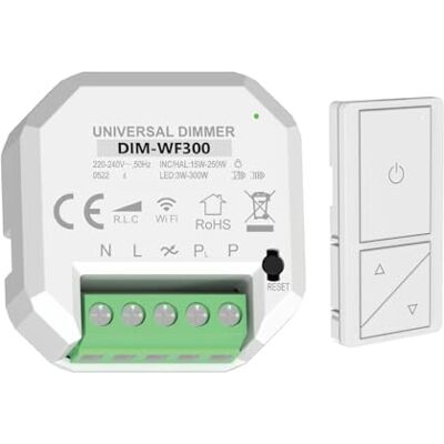 Electron Modulo smart, dimmer WiFi con pulsantiera, 220V 230V, portata massima 300W, ideale per la regolazione dell'illuminazione, lampade, strisce led, controllo con APP o manuale Electron Modulo smart, dimmer WiFi con pulsantiera, 220V 230V, portata massima 300W, ideale per la regolazione dell'illuminazione, lampade, strisce led, controllo con APP o manuale