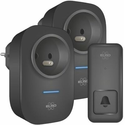 Elro Kit campanello Kinetic senza fili, con 2 x ricevitore plug-in con presa, senza batterie Elro Kit campanello Kinetic senza fili, con 2 x ricevitore plug-in con presa, senza batterie