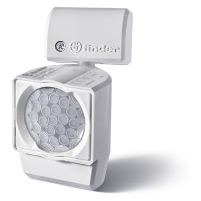 Finder Rilevatore di Movimento a Infrarossi a Parete Tipo 18.01. Range di rilevamento di 110°. Installazione da interni con fissaggio a parete. Dotato di 1 interruttore unipolare 10 A Finder Rilevatore di Movimento a Infrarossi a Parete Tipo 18.01. Range di rilevamento di 110°. Installazione da interni con fissaggio a parete. Dotato di 1 interruttore unipolare 10 A