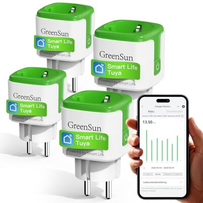 GreenSun Presa Smart WiFi 2.4 GHz, SmartLife, Alexa, Timer, Verde 4 Pezzi Set da 4 prese smart WiFi con SmartLife, Alexa, timer e controllo remoto per automatizzare più ambienti. GreenSun Presa Smart WiFi 2.4 GHz, SmartLife, Alexa, Timer, Verde 4 Pezzi Set da 4 prese smart WiFi con SmartLife, Alexa, timer e controllo remoto per automatizzare più ambienti.