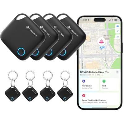NOVOO Smart Tag con Apple Find My (Solo iOS), Localizzatore Oggetti con Allarme 80 dB, Batteria Sostituibile con Blocco Bambini, Tracker per Chiavi, Portafoglio e Bagagli, 4 Pezzi NOVOO Smart Tag con Apple Find My (Solo iOS), Localizzatore Oggetti con Allarme 80 dB, Batteria Sostituibile con Blocco Bambini, Tracker per Chiavi, Portafoglio e Bagagli, 4 Pezzi