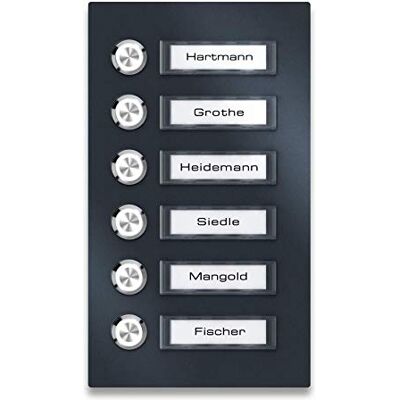 Metzler campanello da parete acciaio inox V2A 6 pulsanti targhette nome intercambiabili antracite RAL7016 montaggio sopra intonaco resistente intemperie illuminazione LED opzionale design moderno Metzler campanello da parete acciaio inox V2A 6 pulsanti targhette nome intercambiabili antracite RAL7016 montaggio sopra intonaco resistente intemperie illuminazione LED opzionale design moderno