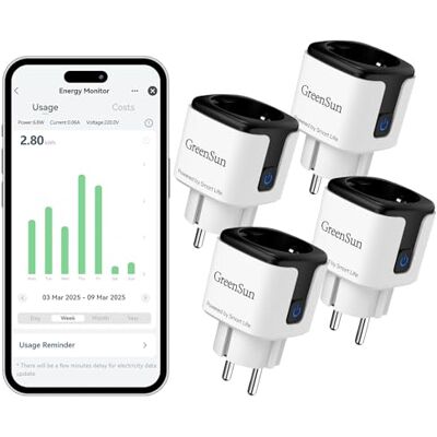 GreenSun Presa Smart WiFi 2.4 GHz, SmartLife, Alexa, Timer, Nero 2 Pezzi Set da 4 prese smart WiFi con SmartLife, Alexa, timer e controllo remoto per automatizzare più ambienti. GreenSun Presa Smart WiFi 2.4 GHz, SmartLife, Alexa, Timer, Nero 2 Pezzi Set da 4 prese smart WiFi con SmartLife, Alexa, timer e controllo remoto per automatizzare più ambienti.