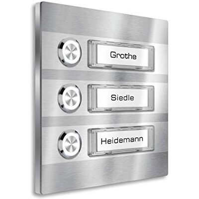 Metzler campanello da parete acciaio inox V2A per casa trifamiliare con 3 pulsanti targhette nome intercambiabili illuminazione LED opzionale design moderno resistente intemperie installazione facile Metzler campanello da parete acciaio inox V2A per casa trifamiliare con 3 pulsanti targhette nome intercambiabili illuminazione LED opzionale design moderno resistente intemperie installazione facile