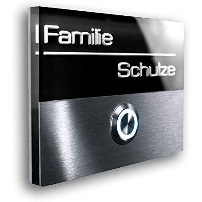 Metzler campanello incasso nero acciaio inox V2A, pulsante 19 mm e incisione 3D personalizzabile, LED opzionale, IP67 impermeabile, compatto 11x8 cm profondità 26 mm, installazione 6-24 V AC/DC Metzler campanello incasso nero acciaio inox V2A, pulsante 19 mm e incisione 3D personalizzabile, LED opzionale, IP67 impermeabile, compatto 11x8 cm profondità 26 mm, installazione 6-24 V AC/DC