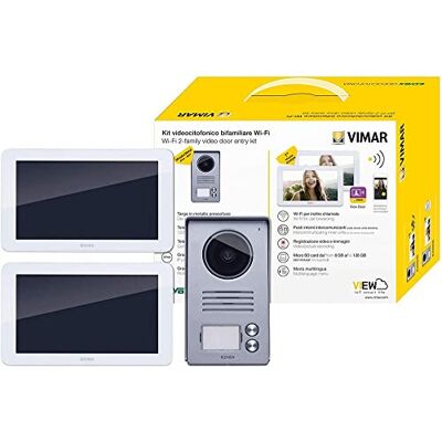 VIMAR Kit Videocitofono Smart Bifamiliare con 2 Monitor Touch Screen Vivavoce, Targa Audiovideo 2 Pulsanti con Cornice Parapioggia, 2 Alimentatori Multispina, Bianco VIMAR Kit Videocitofono Smart Bifamiliare con 2 Monitor Touch Screen Vivavoce, Targa Audiovideo 2 Pulsanti con Cornice Parapioggia, 2 Alimentatori Multispina, Bianco