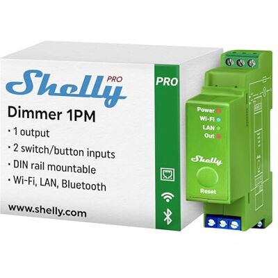 Shelly Pro Dimmer 1PM, Dimmer Smart Wi-Fi & LAN a 1 Canale con Misurazione dei Consumi, 200W, Domotica, Montaggio su Guida DIN, Alexa e Google Home, App iOS e Android, Nessun Hub Richiesto Shelly Pro Dimmer 1PM, Dimmer Smart Wi-Fi & LAN a 1 Canale con Misurazione dei Consumi, 200W, Domotica, Montaggio su Guida DIN, Alexa e Google Home, App iOS e Android, Nessun Hub Richiesto
