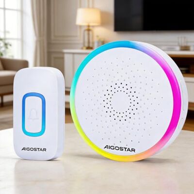 Aigostar campanello senza fili, Campanello Wireless Impermeabile IP55 da Esterno, Campanello Wireless RGB, Portata 150M, 5 Livelli Volume 60 Melodie, Bianco Aigostar campanello senza fili, Campanello Wireless Impermeabile IP55 da Esterno, Campanello Wireless RGB, Portata 150M, 5 Livelli Volume 60 Melodie, Bianco