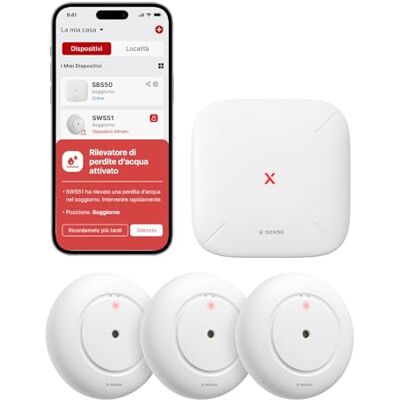 X-Sense Rilevatori d’Acqua Wi-Fi con Batterie, Sensori Allagamento IP66 con Allarme Regolabile fino a 110 dB, Sensore di Livello per Cucine, Bagni e Cantine, 3 Rilevatori e 1 Stazione Base, X-Sense Rilevatori d’Acqua Wi-Fi con Batterie, Sensori Allagamento IP66 con Allarme Regolabile fino a 110 dB, Sensore di Livello per Cucine, Bagni e Cantine, 3 Rilevatori e 1 Stazione Base,