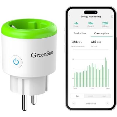 GreenSun Presa Smart Alexa Wifi Con Misuratore Consumo Elettrico Intelligente Tuya APP Smart Plug Monitoraggio Fotovoltaico, 16A 2,4GHz GreenSun Presa Smart Alexa Wifi Con Misuratore Consumo Elettrico Intelligente Tuya APP Smart Plug Monitoraggio Fotovoltaico, 16A 2,4GHz