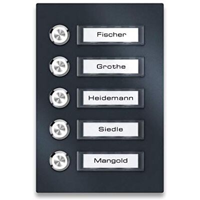 Metzler campanello da parete acciaio inox V2A antracite RAL7016 5 pulsanti targhette nome intercambiabili LED opzionale resistente intemperie design moderno sopra intonaco durevole elegante Metzler campanello da parete acciaio inox V2A antracite RAL7016 5 pulsanti targhette nome intercambiabili LED opzionale resistente intemperie design moderno sopra intonaco durevole elegante