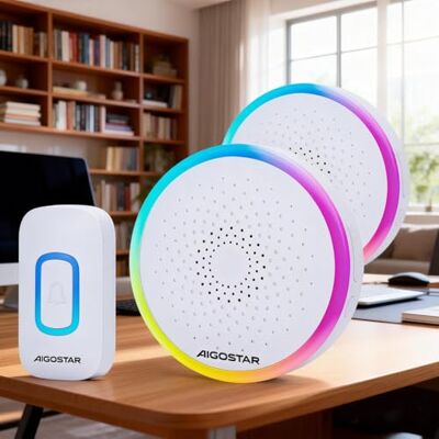 Aigostar campanello senza fili, Campanello Wireless Impermeabile IP55 da Esterno, Campanello Wireless RGB, Portata 150M, 5 Livelli Volume 60 Melodie, Bianco, 1 Trasmettitore+2 Ricevitor Aigostar campanello senza fili, Campanello Wireless Impermeabile IP55 da Esterno, Campanello Wireless RGB, Portata 150M, 5 Livelli Volume 60 Melodie, Bianco, 1 Trasmettitore+2 Ricevitor