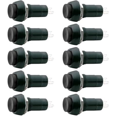 Electron 10x Pulsante NA normalmente aperto ⌀18mm, tasto nero, unipolare, rotondo, tondo, foro montaggio 12mm M12, fissaggio a vite con ghiera, da pannello, 12V 220V 1A, contatti a saldare, micro, mini, NO Electron 10x Pulsante NA normalmente aperto ⌀18mm, tasto nero, unipolare, rotondo, tondo, foro montaggio 12mm M12, fissaggio a vite con ghiera, da pannello, 12V 220V 1A, contatti a saldare, micro, mini, NO