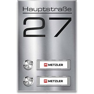 Metzler campanello wireless inox bifamiliare da parete doppio pulsante e targhetta nome incisa pulsante illuminato portata 300 m montaggio a superficie fissaggio incluso acciaio spazzolato intemperie Metzler campanello wireless inox bifamiliare da parete doppio pulsante e targhetta nome incisa pulsante illuminato portata 300 m montaggio a superficie fissaggio incluso acciaio spazzolato intemperie