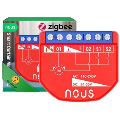 NOUS Modulo Interruttore Intelligente ZigBee per Tende, AC 16A/DC 10A, Contatti Secchi, Hub ZigBee 3.0 Richiesto, Compatibile con Alexa, Google Assistant, Home Assistant, Tuya Smart Life App NOUS Modulo Interruttore Intelligente ZigBee per Tende, AC 16A/DC 10A, Contatti Secchi, Hub ZigBee 3.0 Richiesto, Compatibile con Alexa, Google Assistant, Home Assistant, Tuya Smart Life App