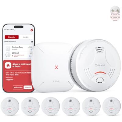 X-Sense Rilevatore di Fumo Wi-Fi, , 6 Rilevatori + 1 Base X-Sense Rilevatore di Fumo Wi-Fi, , 6 Rilevatori + 1 Base