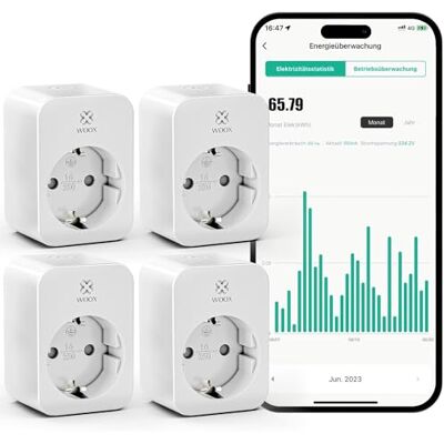 Woox Presa Wi-Fi Smart Alexa Confezione da 4 con misurazione della corrente 16 A, certificazione TÜV, controllo vocale, timer e timer, funziona con app Tuya, Alexa, Google Home, solo 2,4 GHz WIFI Woox Presa Wi-Fi Smart Alexa Confezione da 4 con misurazione della corrente 16 A, certificazione TÜV, controllo vocale, timer e timer, funziona con app Tuya, Alexa, Google Home, solo 2,4 GHz WIFI