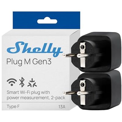 Shelly Plug M Gen3 Nero Presa Intelligente Wi-Fi & Matter (Tipo F), Misurazione Consumi, 13A, 3000W, Nessun Hub Richiesto, Timer, Riscaldamento, Luci, Alexa, Google Home, Apple HomeKit (2 Pezzi) Shelly Plug M Gen3 Nero Presa Intelligente Wi-Fi & Matter (Tipo F), Misurazione Consumi, 13A, 3000W, Nessun Hub Richiesto, Timer, Riscaldamento, Luci, Alexa, Google Home, Apple HomeKit (2 Pezzi)