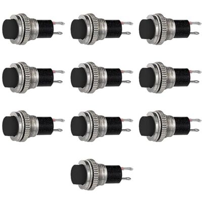 Electron 10x Pulsante NA normalmente aperto ⌀12mm, tasto nero, unipolare, rotondo, tondo, foro montaggio 10mm M10, fissaggio a vite con ghiera, da pannello, 12V 220V 0,5A, contatti a saldare, micro, mini, NO Electron 10x Pulsante NA normalmente aperto ⌀12mm, tasto nero, unipolare, rotondo, tondo, foro montaggio 10mm M10, fissaggio a vite con ghiera, da pannello, 12V 220V 0,5A, contatti a saldare, micro, mini, NO
