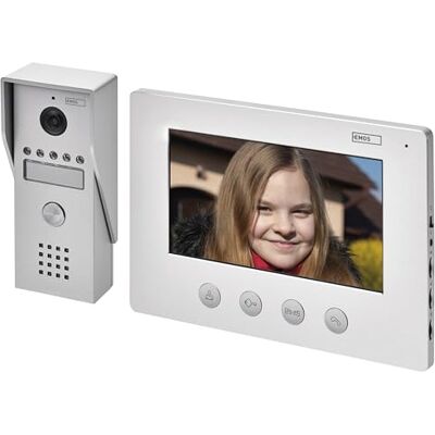 EMOS Videocitofono impermeabile con visione notturna, monitor LCD a colori da 7", facile installazione a 2 fili, colore bianco, argento EMOS Videocitofono impermeabile con visione notturna, monitor LCD a colori da 7", facile installazione a 2 fili, colore bianco, argento