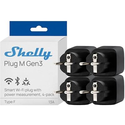 Shelly Plug M Gen3 Nero Presa Intelligente Wi-Fi & Matter (Tipo F), Misurazione Consumi, 13A, 3000W, Nessun Hub Richiesto, Timer, Riscaldamento, Luci, Alexa, Google Home, Apple HomeKit (4 Pezzi) Shelly Plug M Gen3 Nero Presa Intelligente Wi-Fi & Matter (Tipo F), Misurazione Consumi, 13A, 3000W, Nessun Hub Richiesto, Timer, Riscaldamento, Luci, Alexa, Google Home, Apple HomeKit (4 Pezzi)